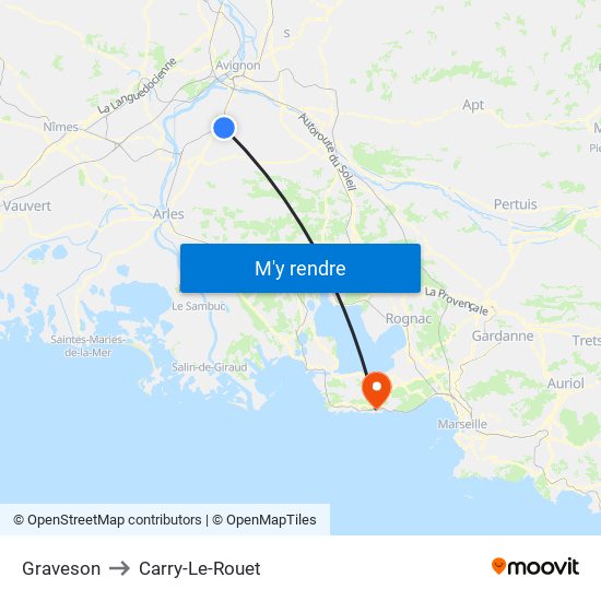Graveson to Carry-Le-Rouet map
