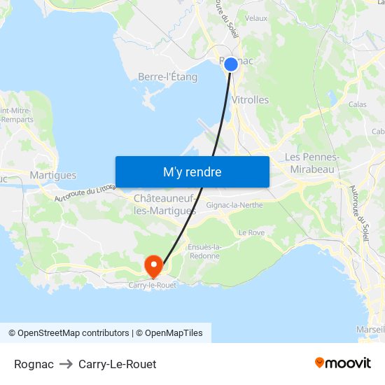 Rognac to Carry-Le-Rouet map