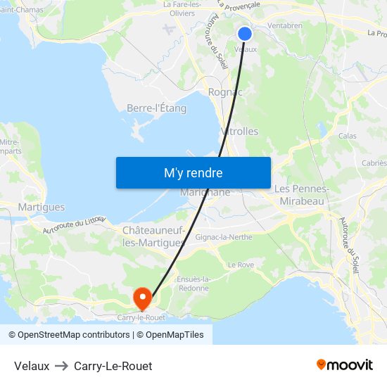 Velaux to Carry-Le-Rouet map