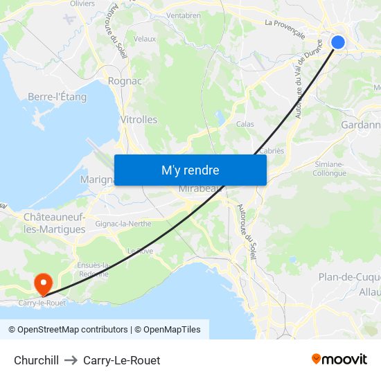 Churchill to Carry-Le-Rouet map