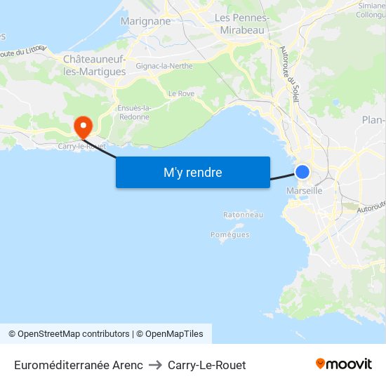 Euroméditerranée Arenc to Carry-Le-Rouet map