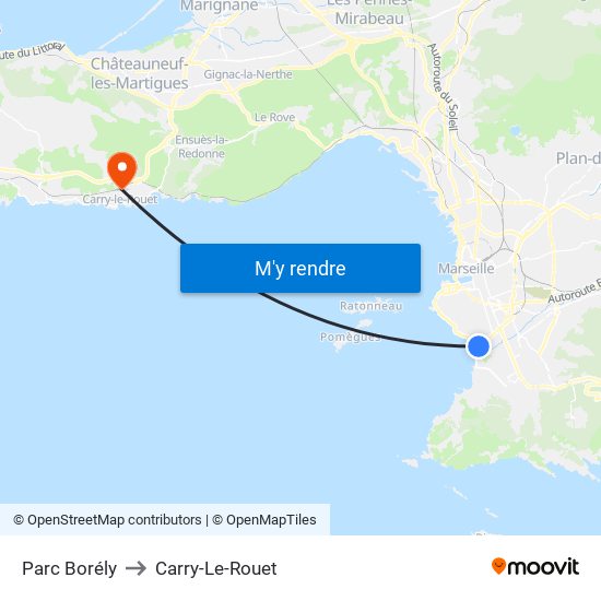 Parc Borély to Carry-Le-Rouet map