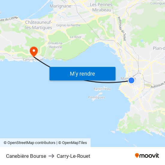 Canebière Bourse to Carry-Le-Rouet map