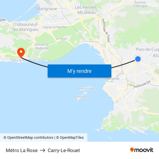 Métro La Rose to Carry-Le-Rouet map