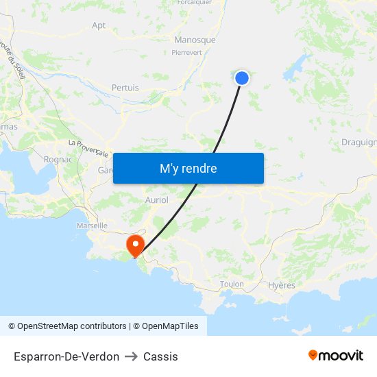 Esparron-De-Verdon to Cassis map