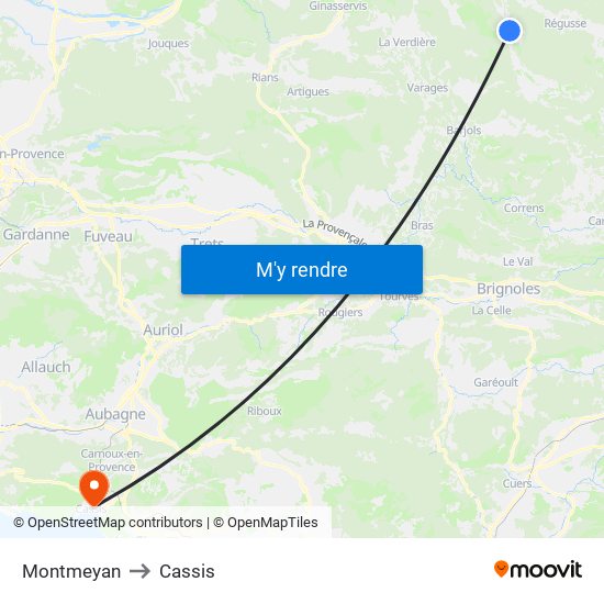 Montmeyan to Cassis map