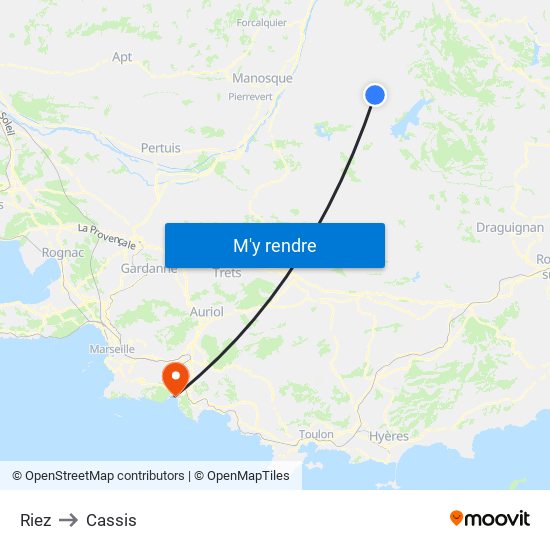 Riez to Cassis map