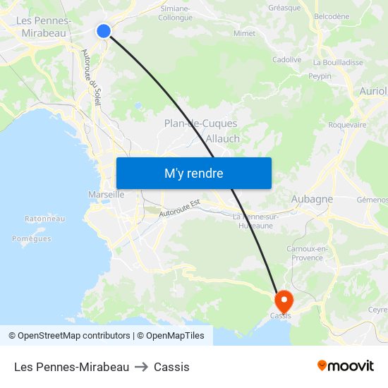 Les Pennes-Mirabeau to Cassis map