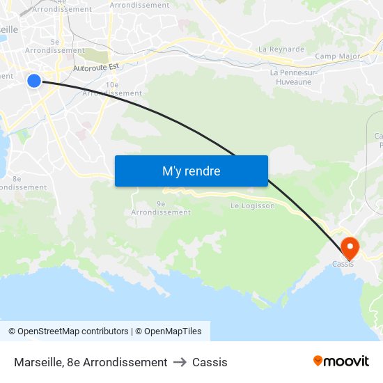 Marseille, 8e Arrondissement to Cassis map