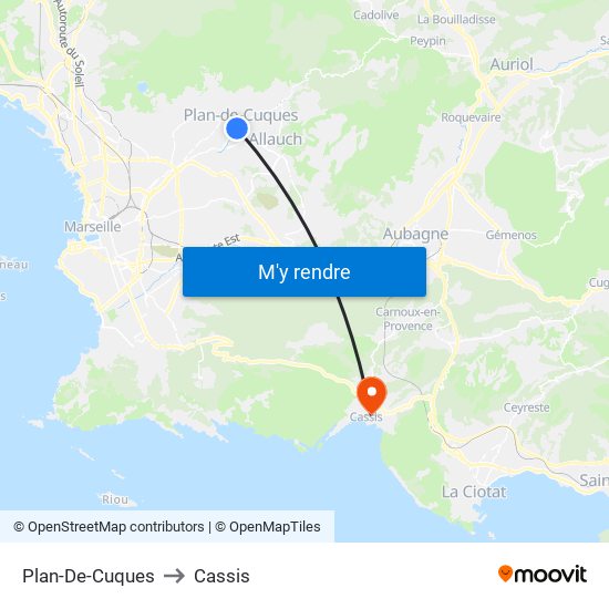 Plan-De-Cuques to Cassis map