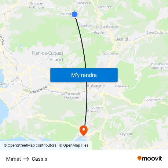 Mimet to Cassis map