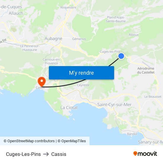 Cuges-Les-Pins to Cassis map