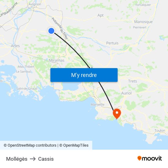 Mollégès to Cassis map