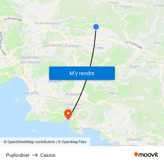 Puyloubier to Cassis map