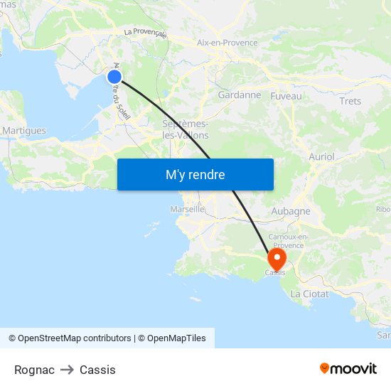 Rognac to Cassis map