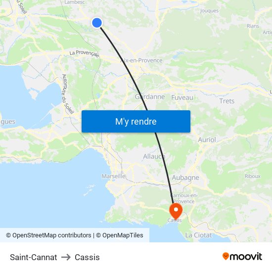 Saint-Cannat to Cassis map
