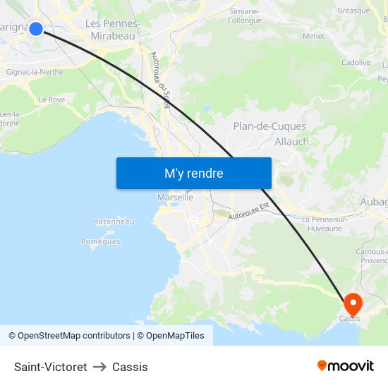 Saint-Victoret to Cassis map