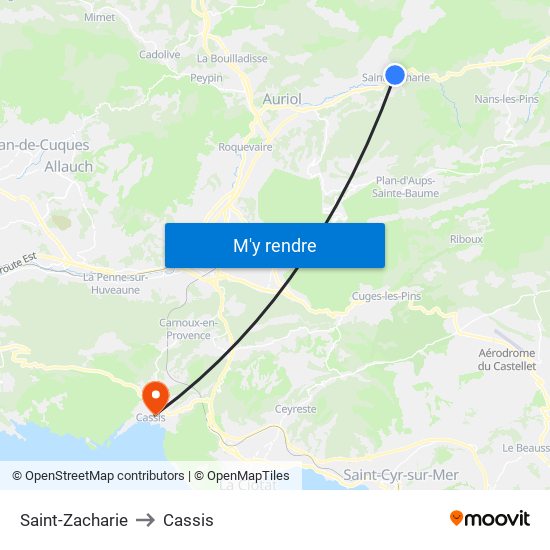 Saint-Zacharie to Cassis map