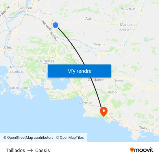 Taillades to Cassis map