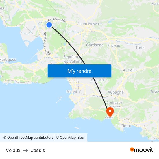 Velaux to Cassis map