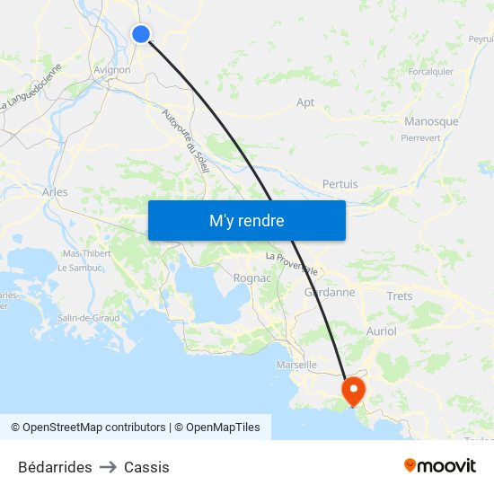 Bédarrides to Cassis map