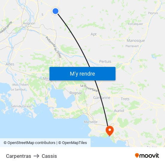 Carpentras to Cassis map