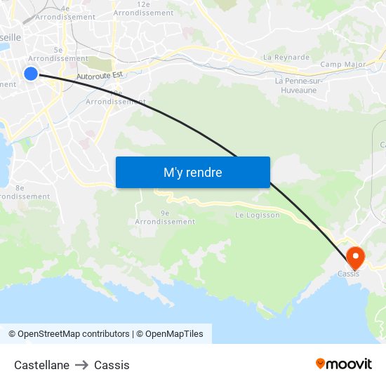 Castellane to Cassis map