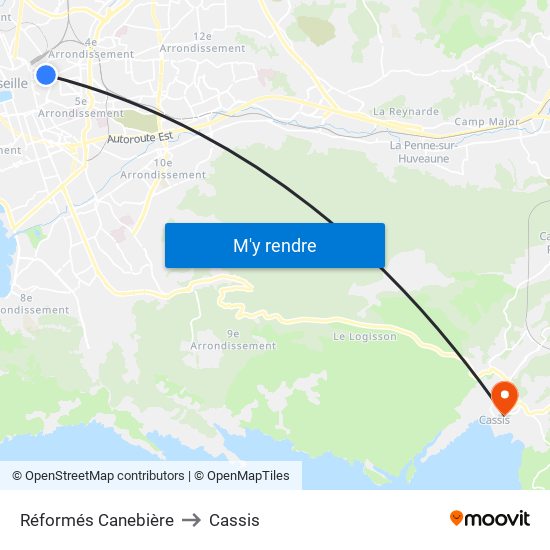 Réformés Canebière to Cassis map