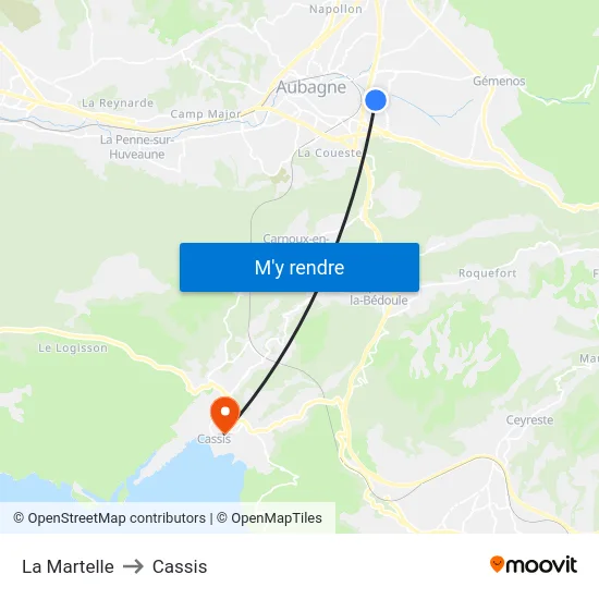La Martelle to Cassis map