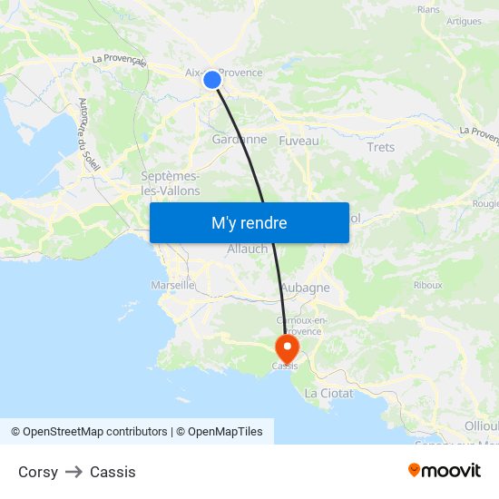 Corsy to Cassis map