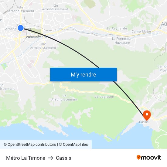 Métro La Timone to Cassis map