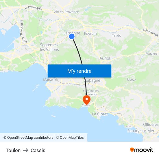 Toulon to Cassis map