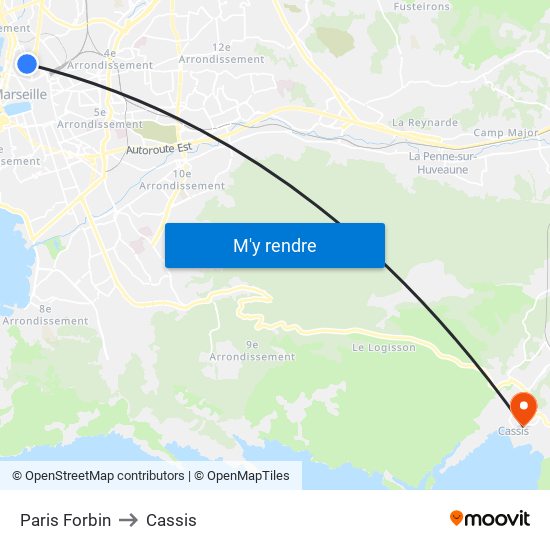 Paris Forbin to Cassis map