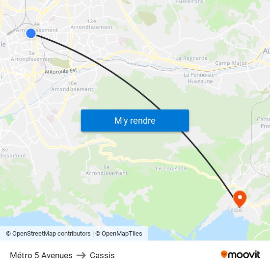 Métro 5 Avenues to Cassis map