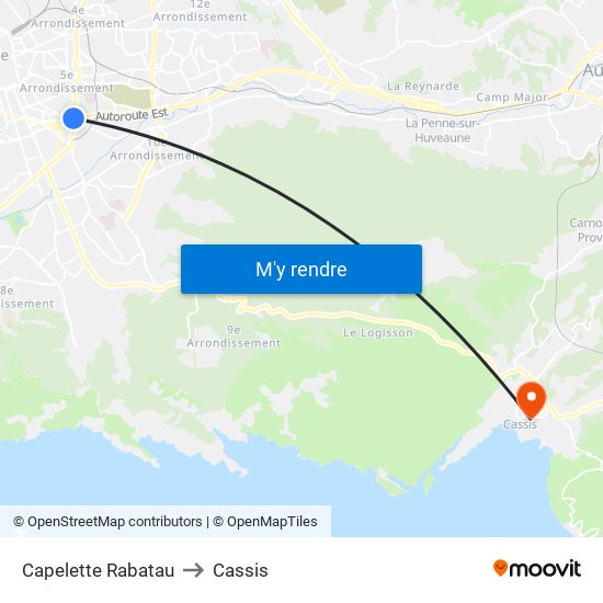 Capelette Rabatau to Cassis map
