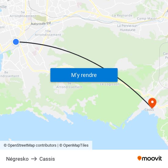 Négresko to Cassis map
