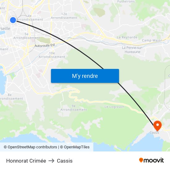 Honnorat Crimée to Cassis map