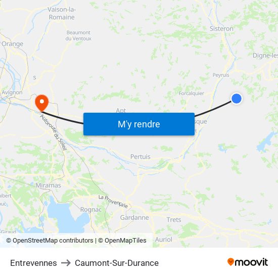 Entrevennes to Caumont-Sur-Durance map