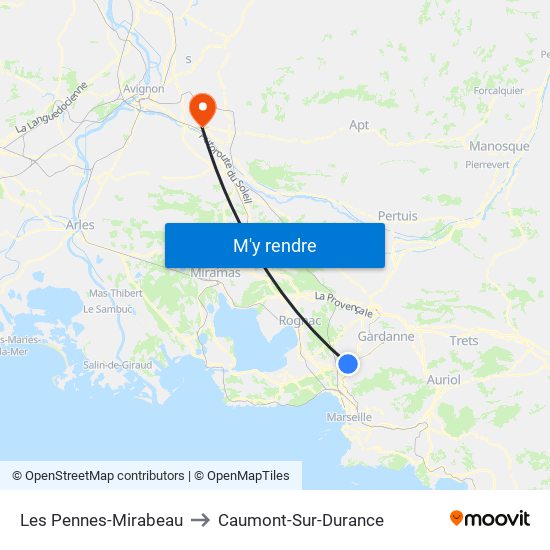 Les Pennes-Mirabeau to Caumont-Sur-Durance map