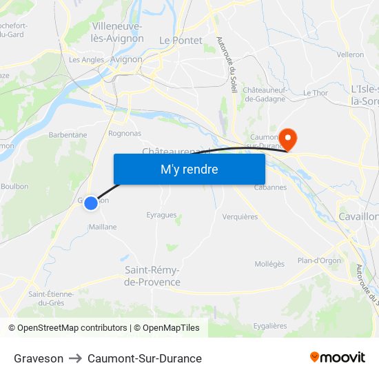 Graveson to Caumont-Sur-Durance map