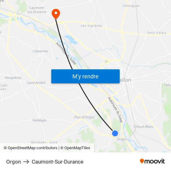 Orgon to Caumont-Sur-Durance map
