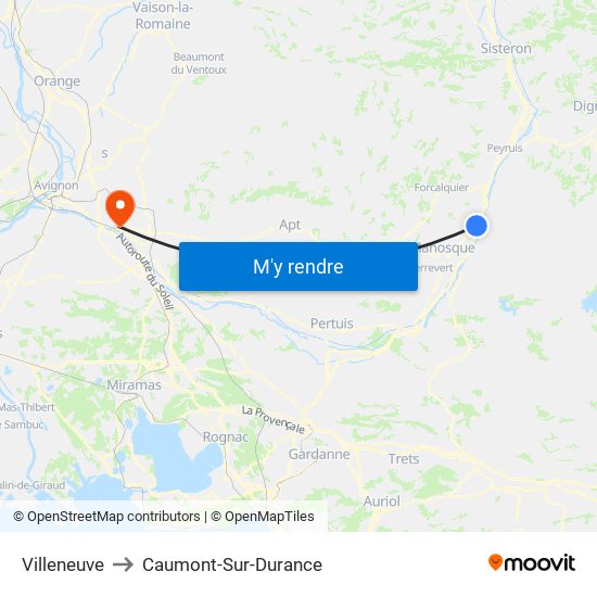 Villeneuve to Caumont-Sur-Durance map