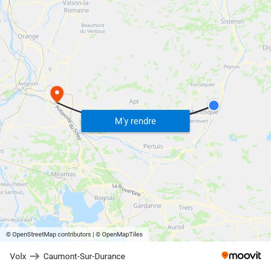 Volx to Caumont-Sur-Durance map