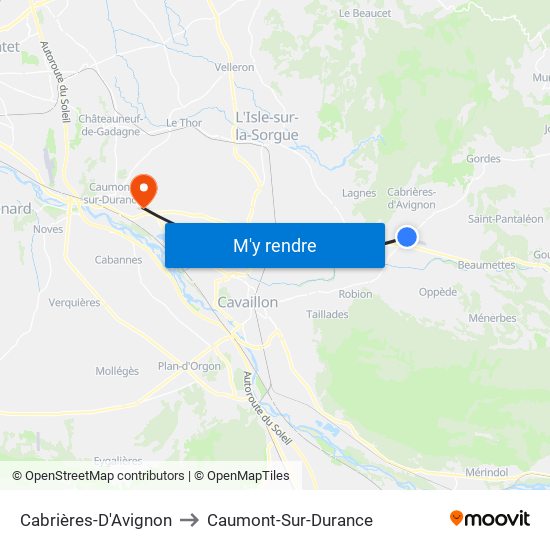 Cabrières-D'Avignon to Caumont-Sur-Durance map