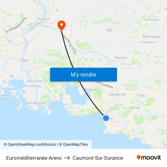 Euroméditerranée Arenc to Caumont-Sur-Durance map