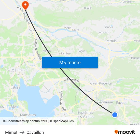 Mimet to Cavaillon map