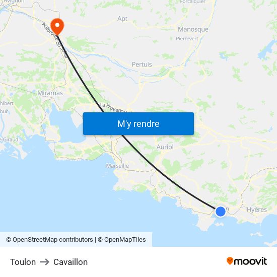 Toulon to Cavaillon map