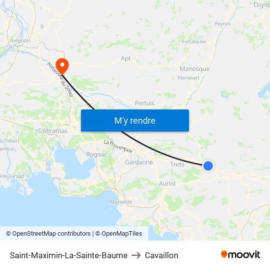 Saint-Maximin-La-Sainte-Baume to Cavaillon map