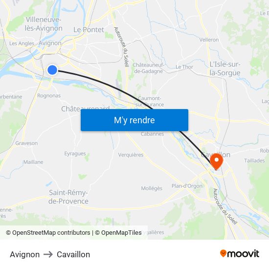 Avignon to Cavaillon map