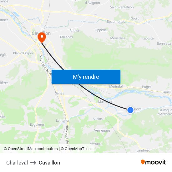 Charleval to Cavaillon map